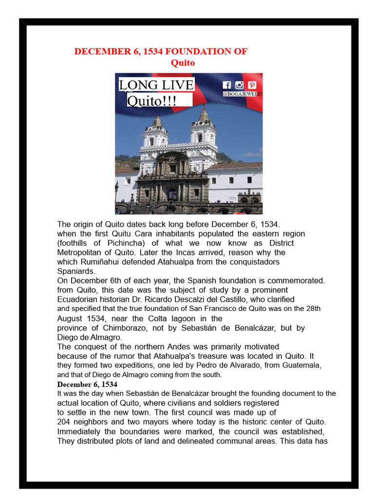 December 6, 1534 Foundation of Quito | PDF
