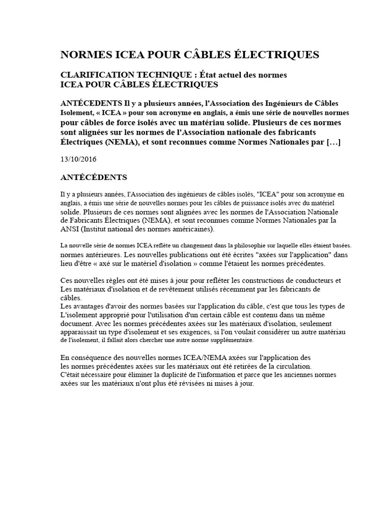 Normes ICEA pour câbles électriques 2023 | PDF | Matériaux ...