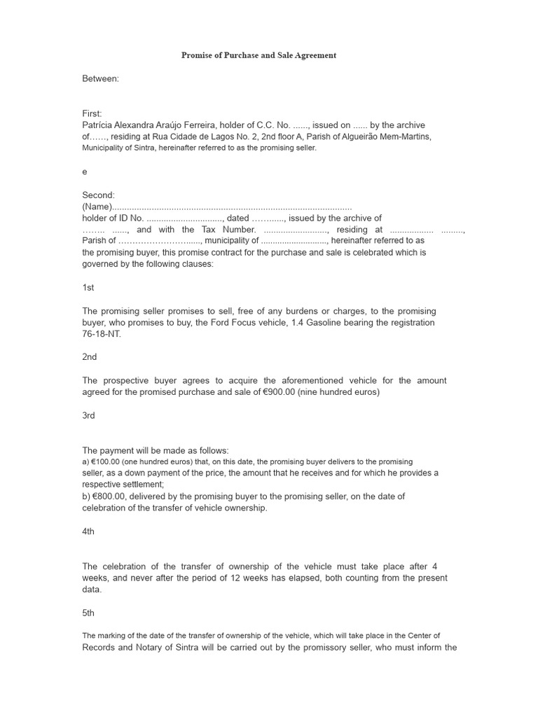 Vehicle Purchase Agreement Template | PDF | Private Law