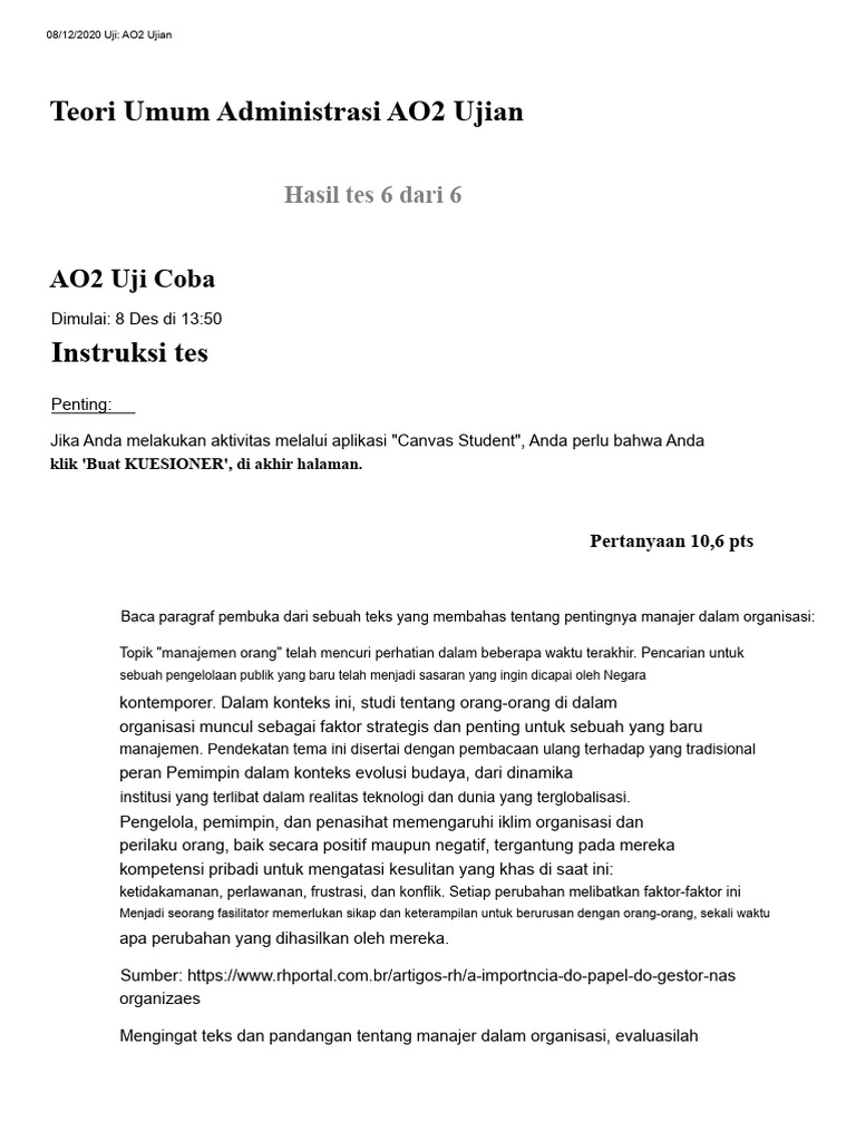 Ujian Teori Manajemen dan Sistem AO2 | PDF