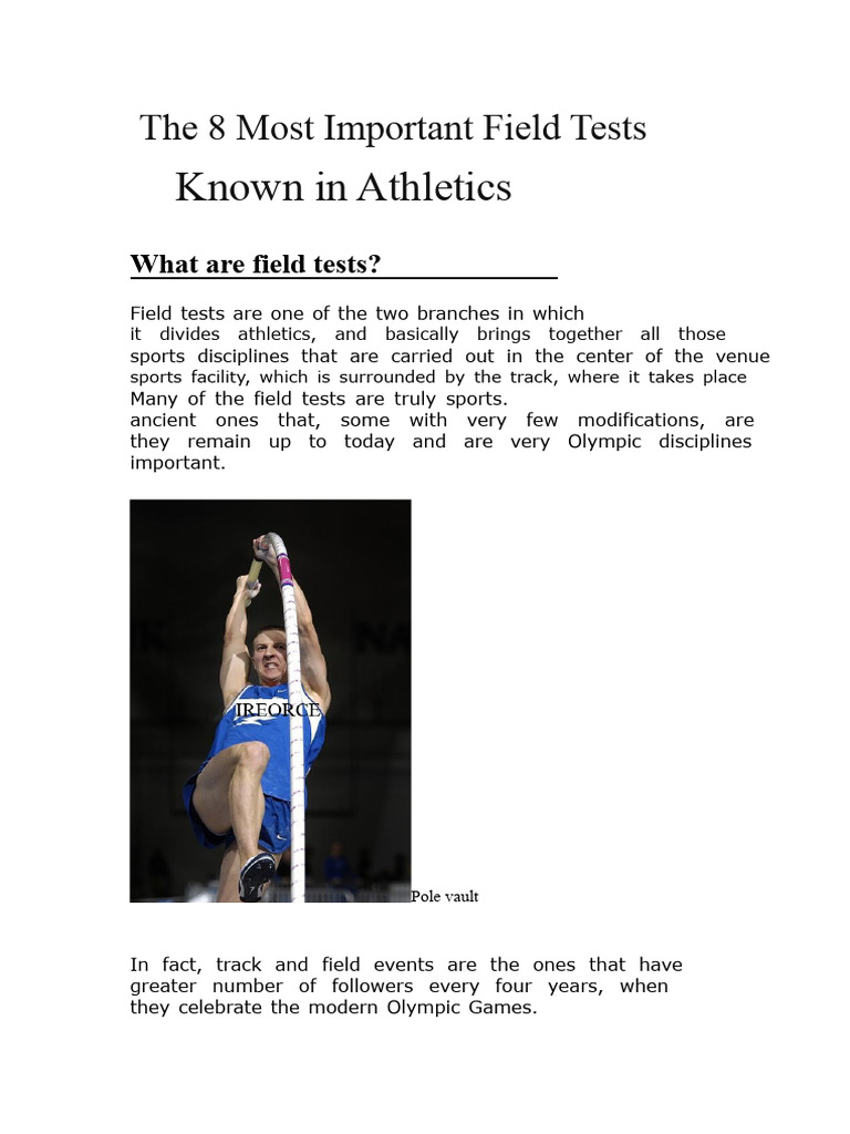 Field Tests in Athletics | PDF | Track And Field | Sport Of Athletics
