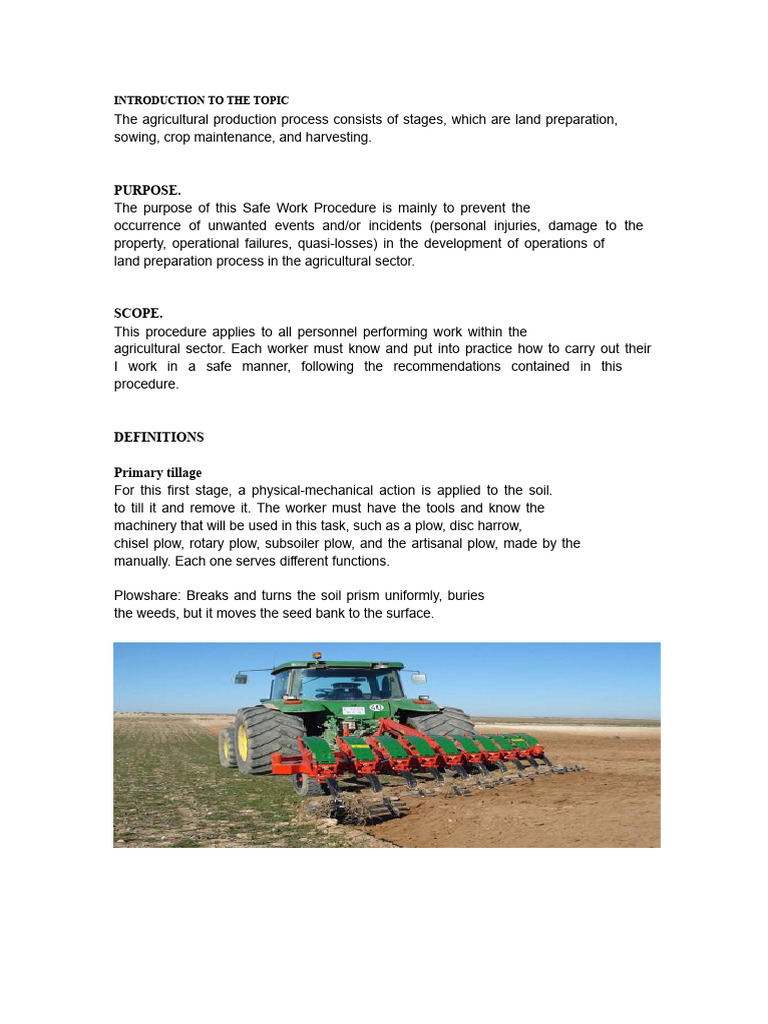 Safe Work Procedures for Land Preparation | PDF | Occupational Safety ...