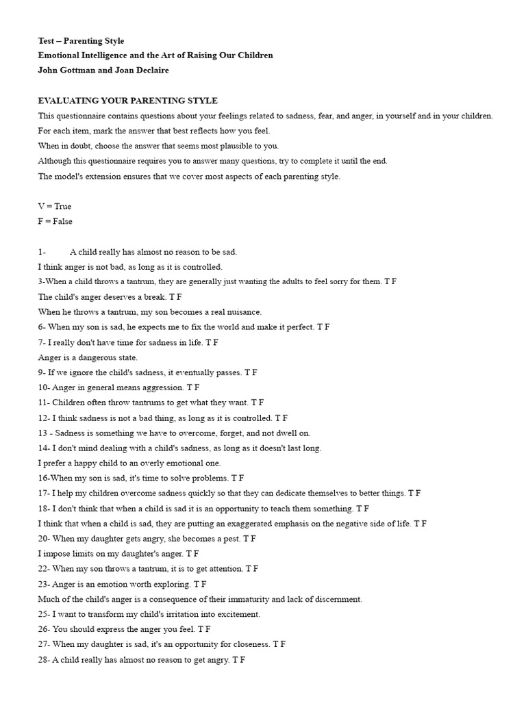 Evaluating Parenting Styles Questionnaire | PDF | Anger | Emotions