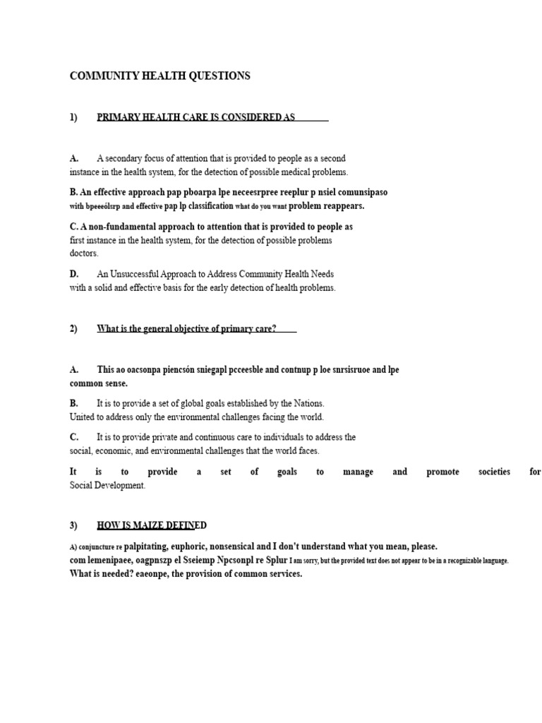 Community Health Questions | PDF | Social Programs | Health Care