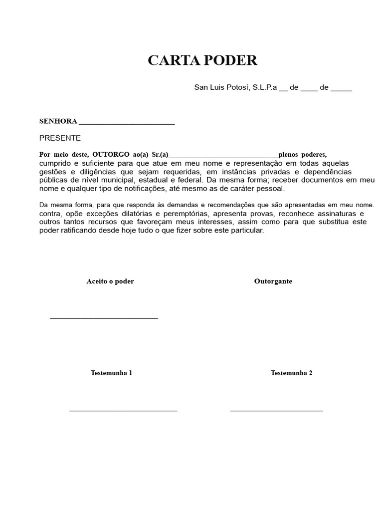 Modelo de Carta de Poder Legal | PDF