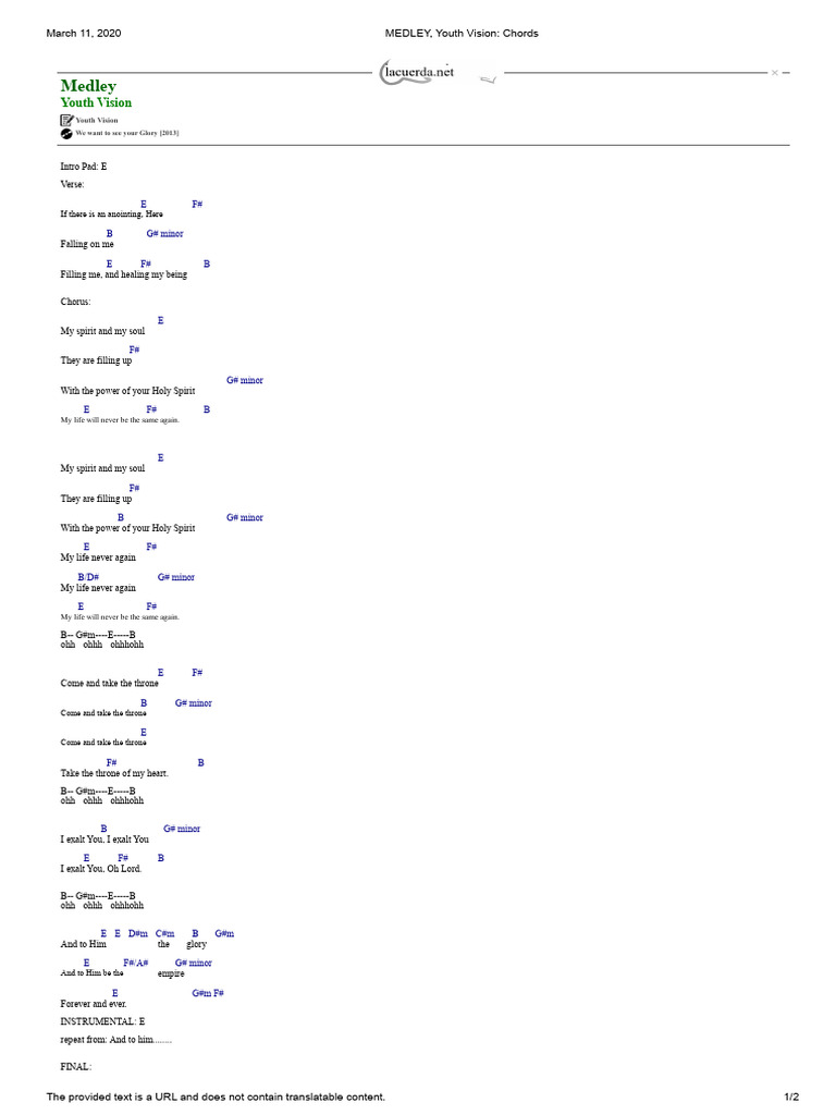 MEDLEY, Youth Vision - Chords PDF | PDF