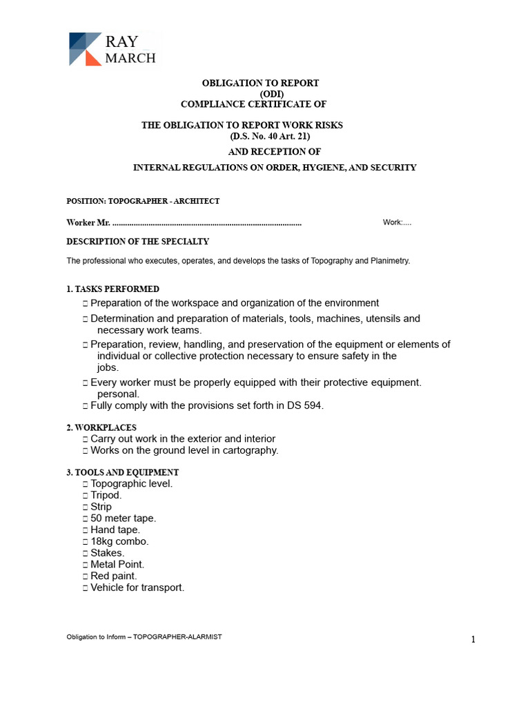 Topographer Work Risk Compliance Guide | PDF | Personal Protective ...