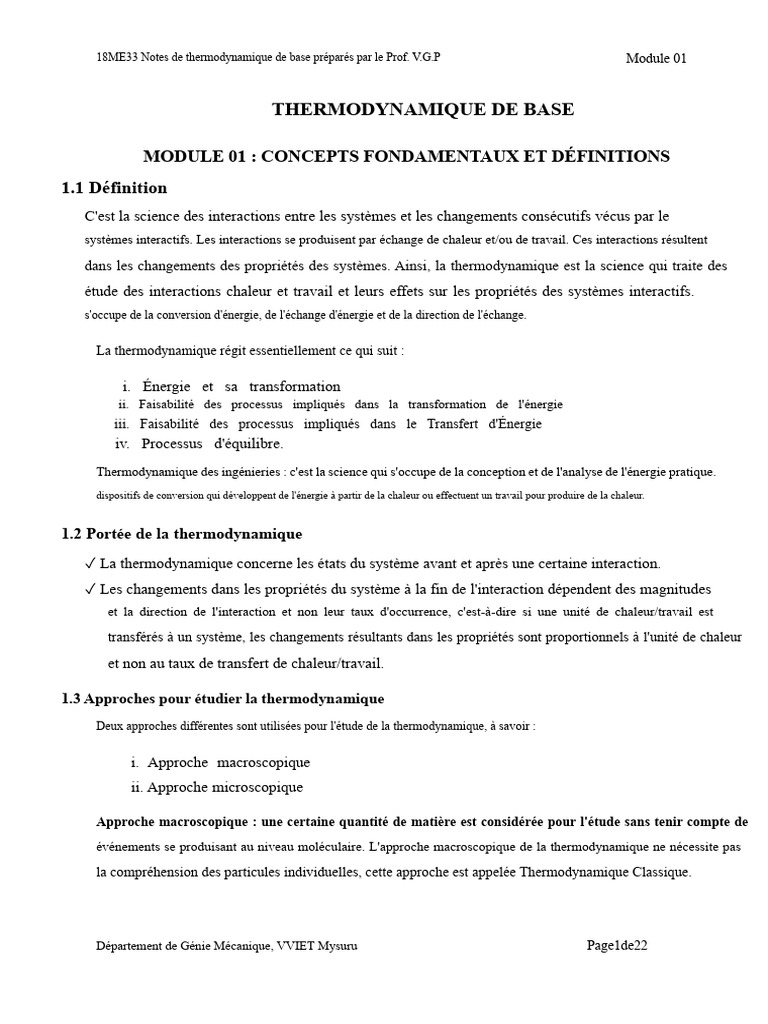 Concepts Fondamentaux de Thermodynamique | PDF | Équilibre ...