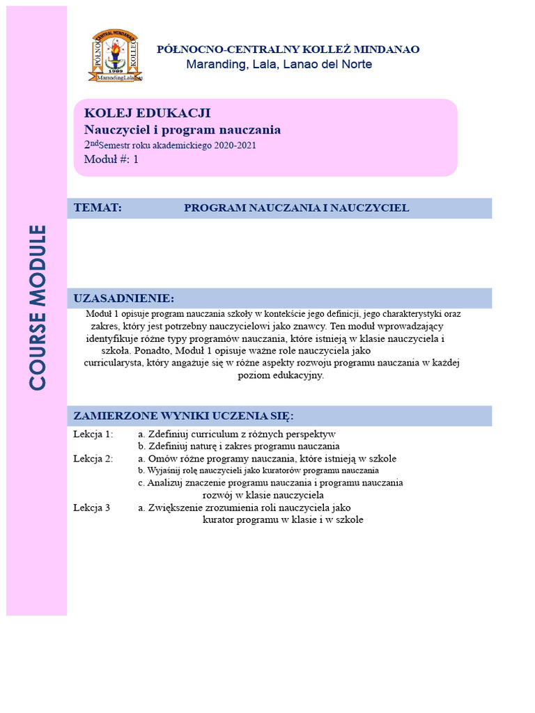 Nauczyciel I Program Nauczania | PDF