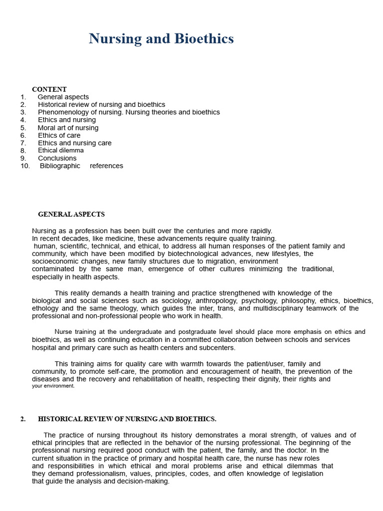 Nursing Ethics and Bioethics Overview | PDF | Bioethics | Nursing