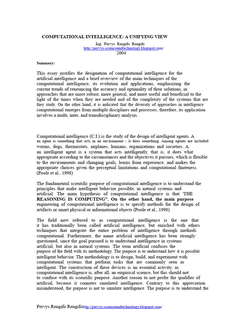 Computational Intelligence | PDF | Immune System | Intelligence