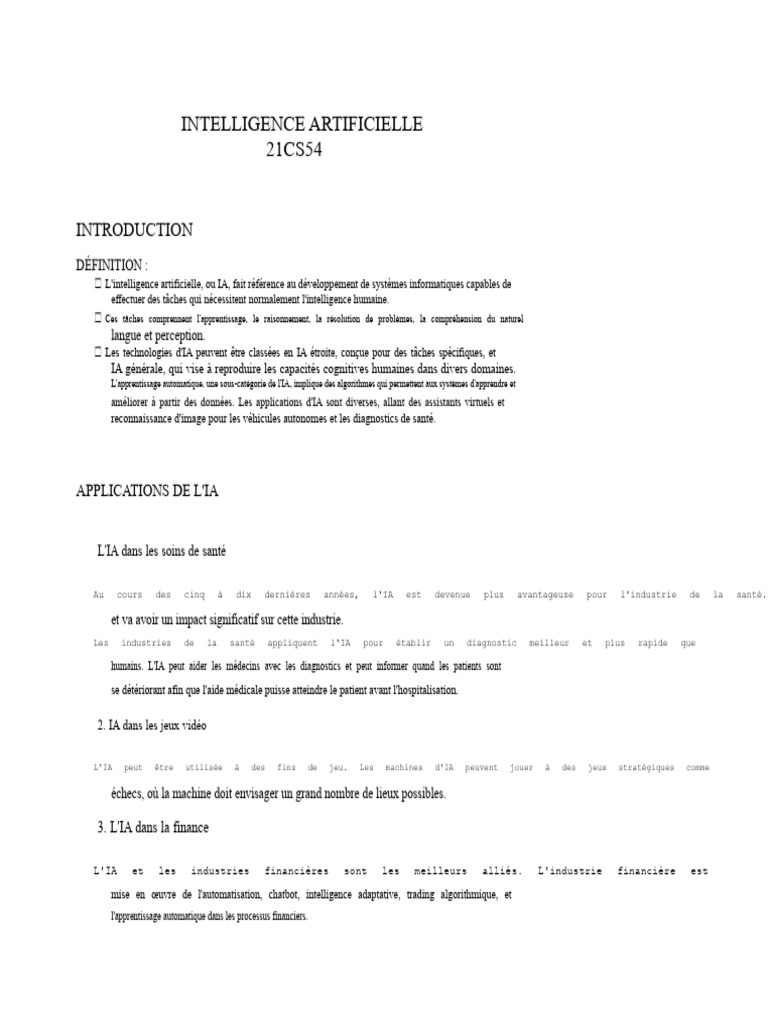 Applications et définitions de l'IA | PDF | Intelligence artificielle ...