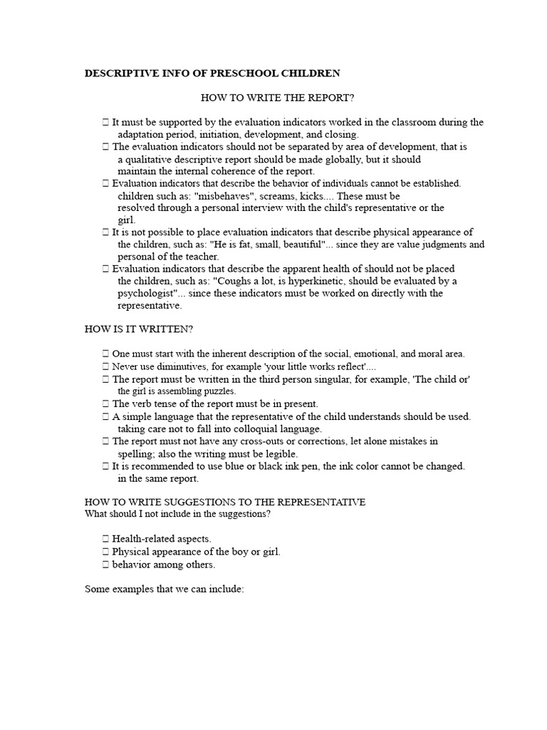 Descriptive Reports of Early Childhood Education Children | PDF ...