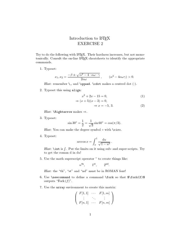 LATEX Exercises for Mathematical Typesetting | PDF