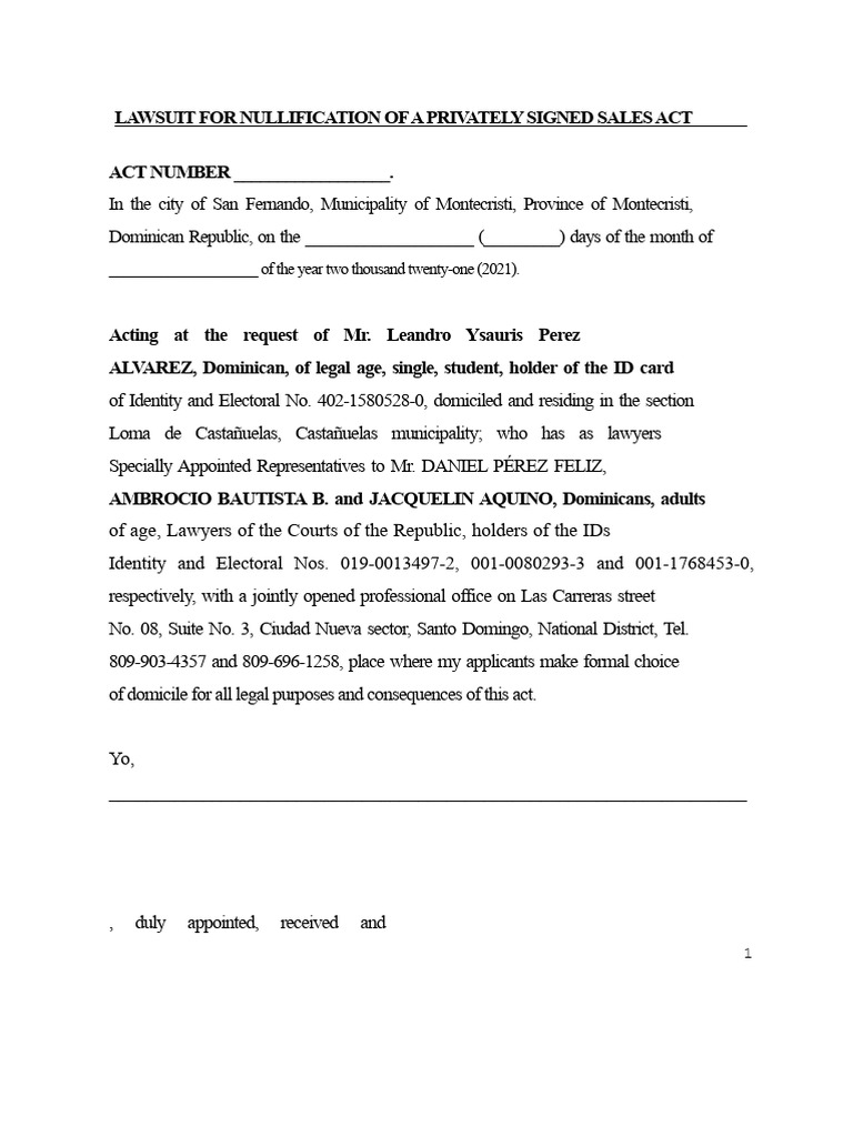 Nullification Lawsuit for Private Sale Agreement | PDF | Due Process ...