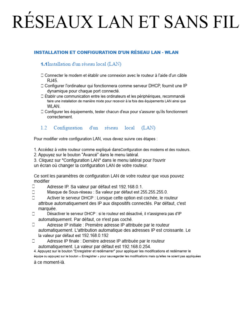 Installation et configuration LAN/WLAN | PDF | Adresse IP | Wi-Fi