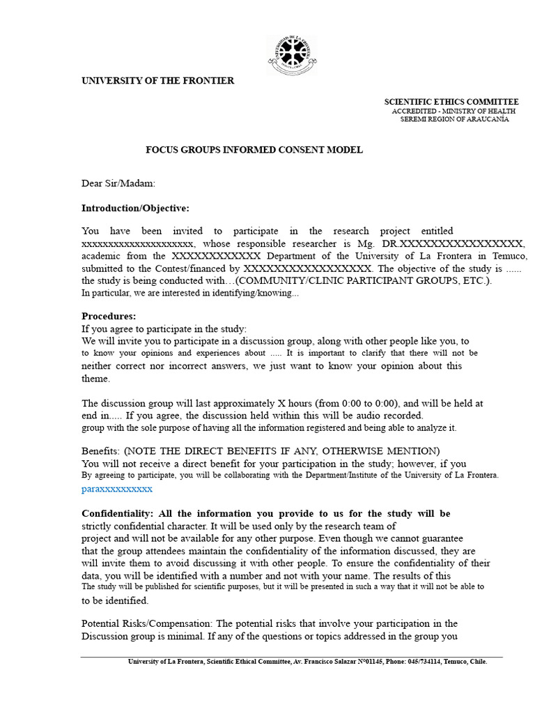 UFRO Informed Consent Model | PDF | Informed Consent | Consent