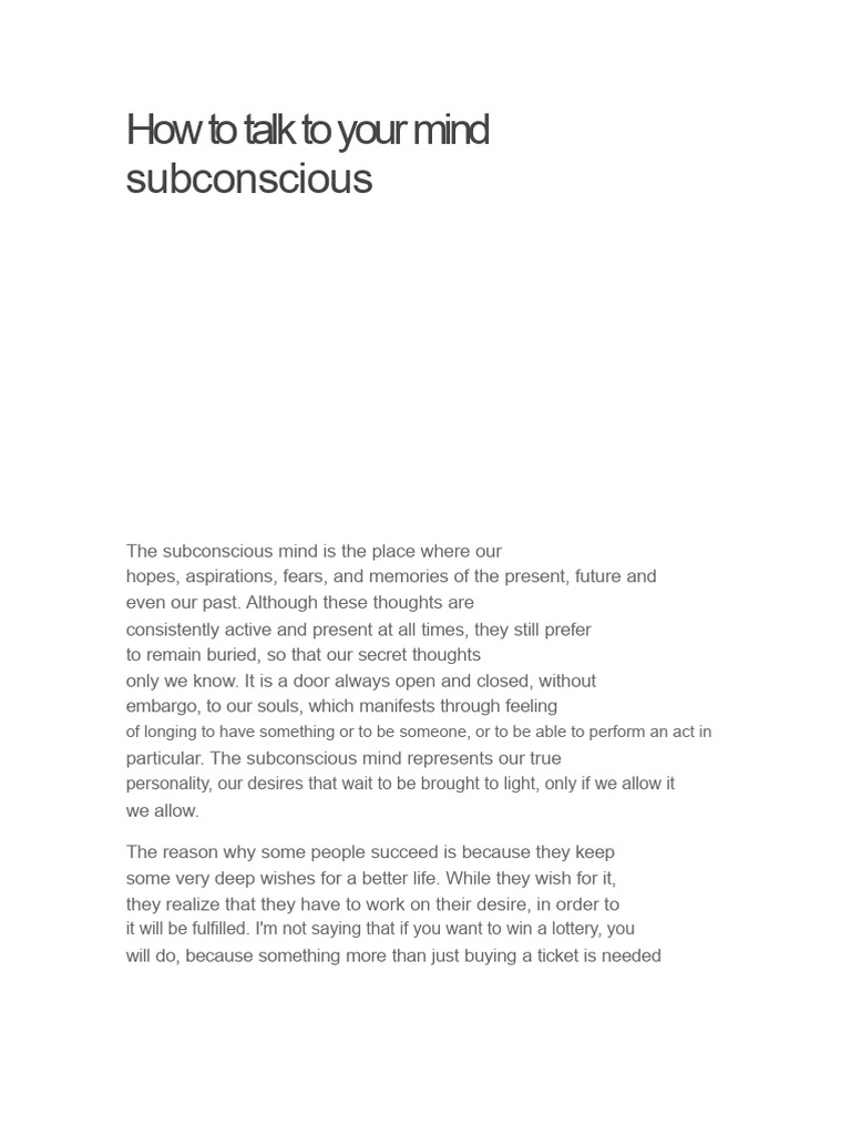 How To Talk To Your Subconscious Mind | PDF | Mind | Intuition