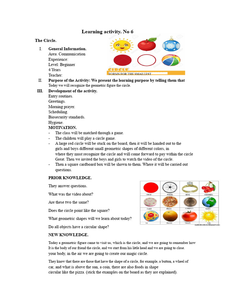 Learning Activity The Circle | PDF | Shape | Learning
