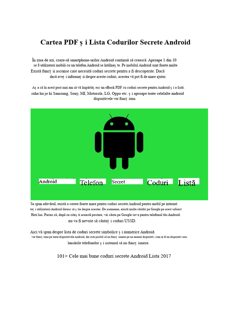 Coduri Secrete Android PDF Carte | PDF