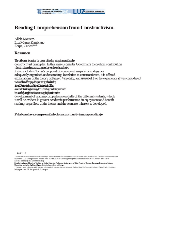 Reading Comprehension From A Constructivist Perspective | PDF ...