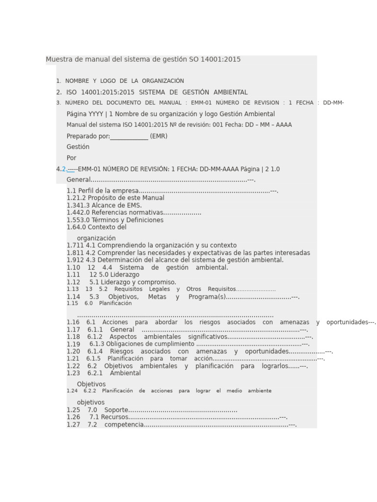 Manual ISO 14001:2015 de Gestión Ambiental | PDF | Auditoría | Entorno ...