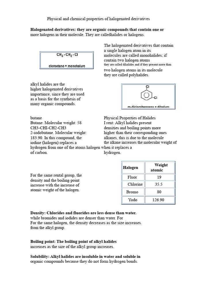 Physical and Chemical Properties of Halogenated Derivatives | PDF ...