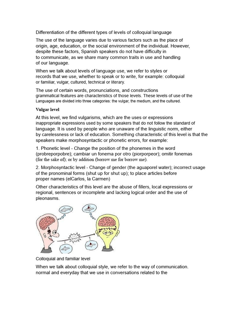 Differentiation of The Different Types of Levels of Colloquial Language ...