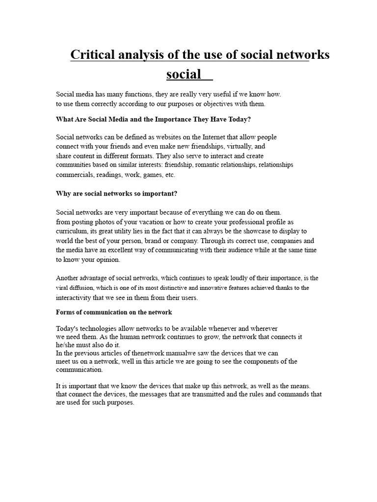 Critical Analysis of The Use of Social Networks | PDF | Computer ...