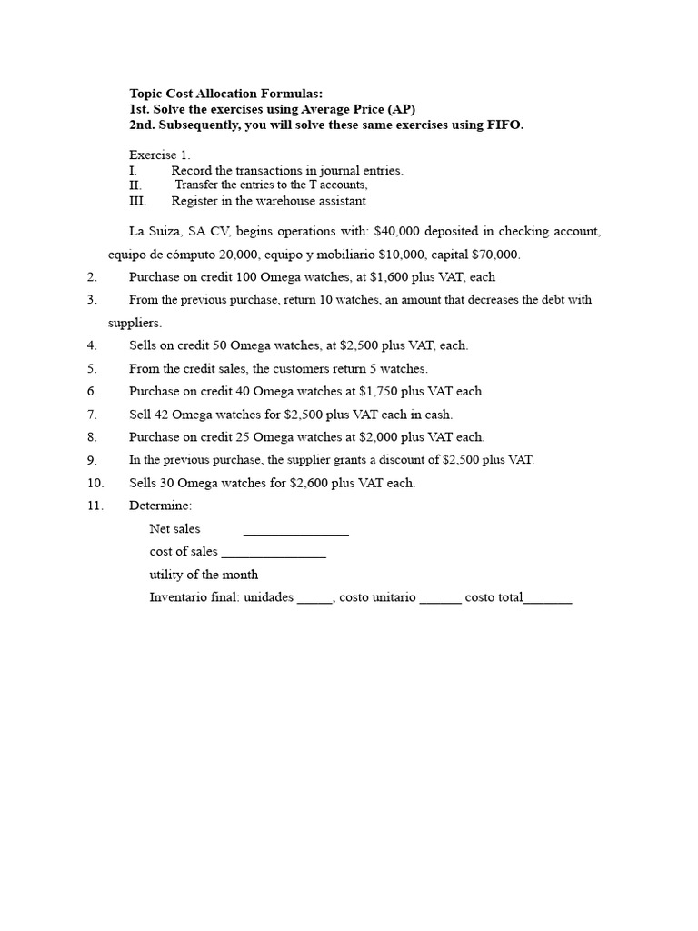 Cost Allocation and Inventory Exercises | PDF | Cost Of Goods Sold ...