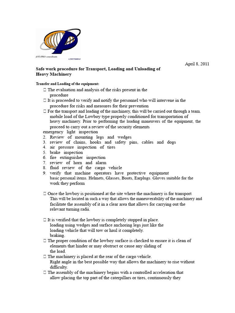 Loading and Unloading Procedure Machines | PDF | Machines | Transport