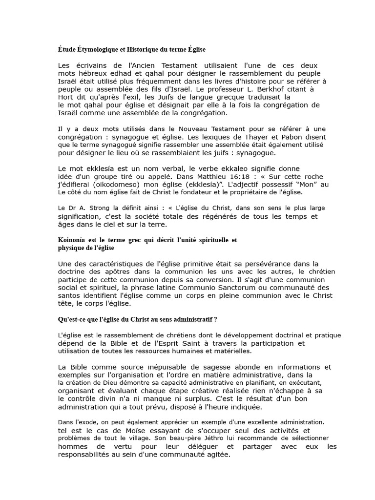 Église : Étymologie et Administration | PDF | Église chrétienne | Évêque