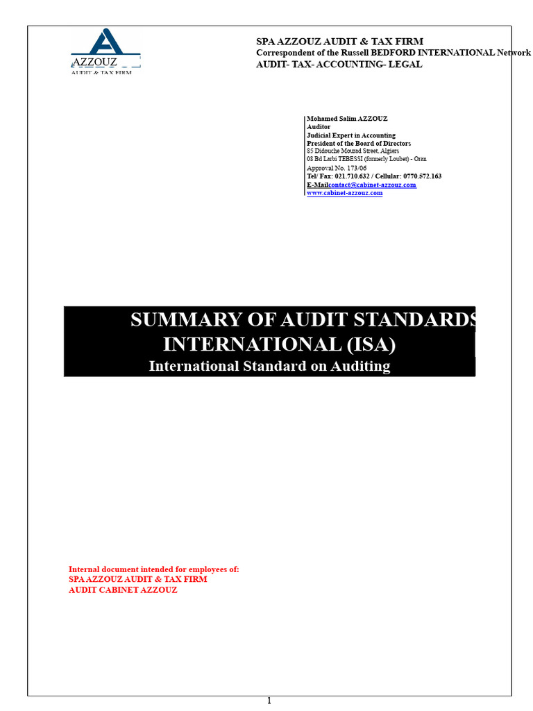 ISA Standard Summary | PDF | Audit | Internal Control