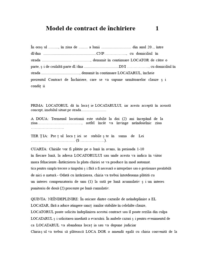 23 Model de Contract de Închiriere | PDF