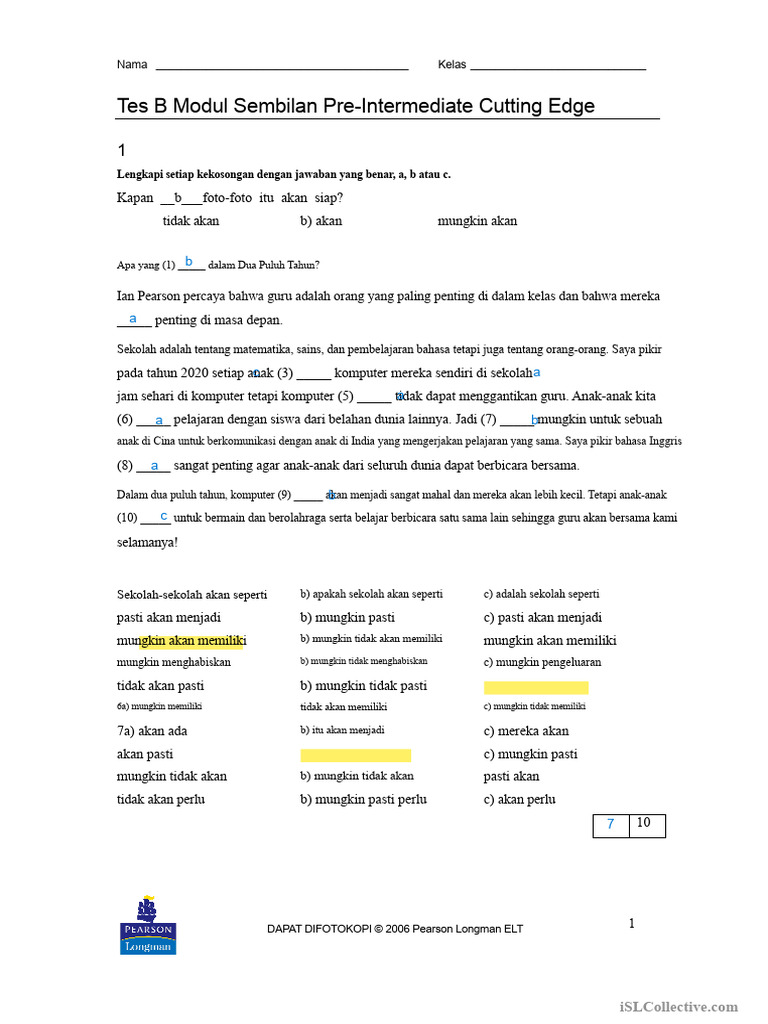 Tes Bahasa Inggris Pre-Intermediate | PDF