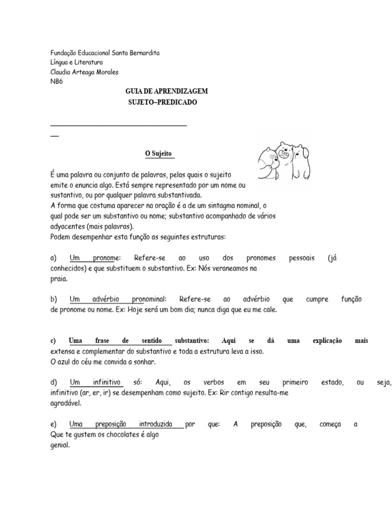 Sujeito e Predicado na Língua Portuguesa | PDF | Assunto (gramática ...