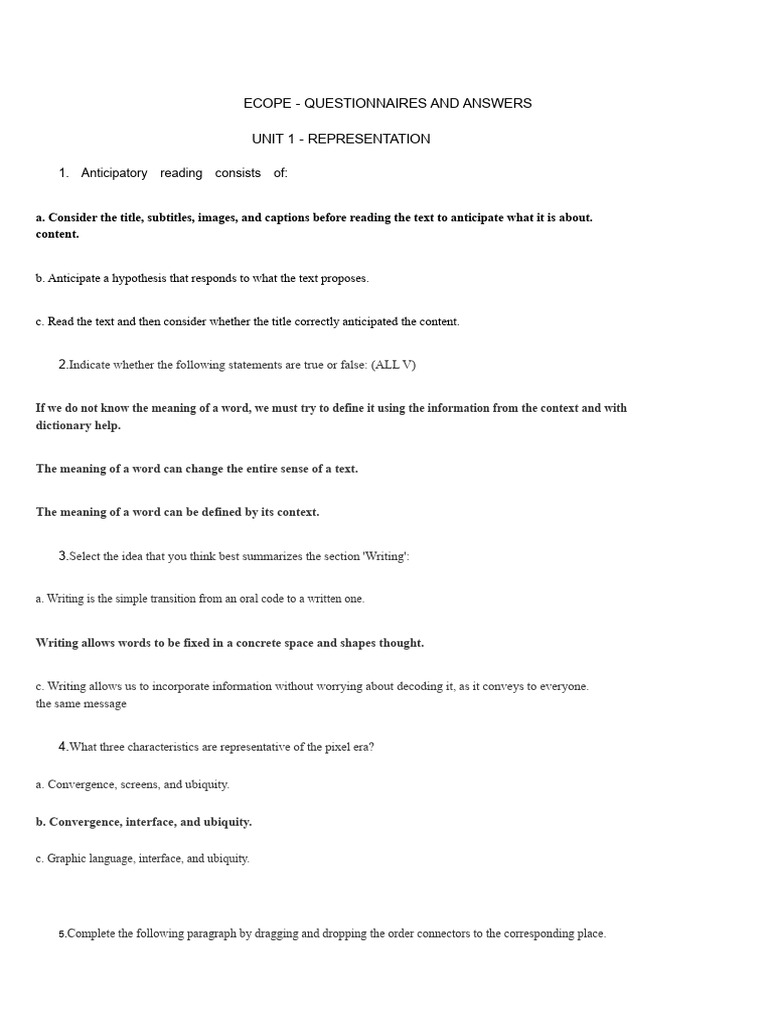 ECOPE Questionnaires: Representation & Narration | PDF | Knowledge ...
