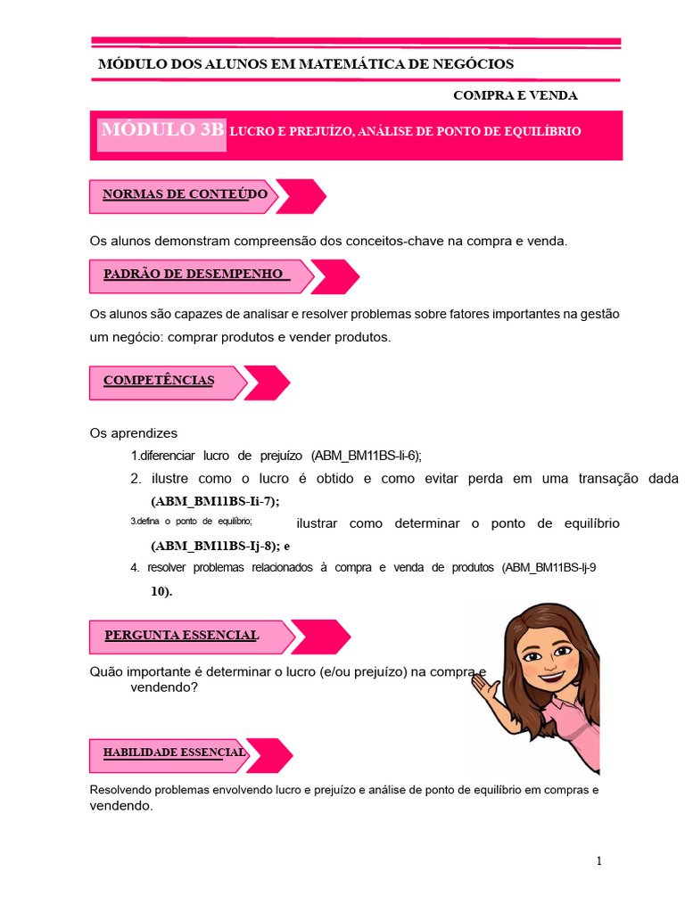 Lucro, Prejuízo e Ponto de Equilíbrio | PDF | Despesa | Equilíbrio ...