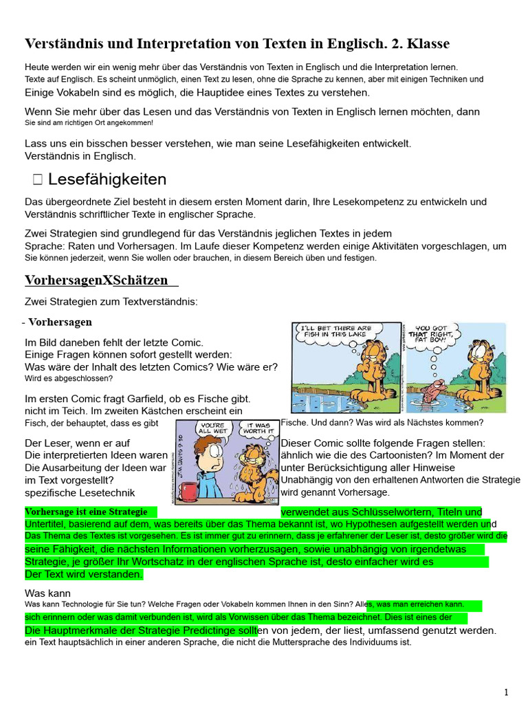 Leseverständnis Und Textinterpretation in Englisch | PDF
