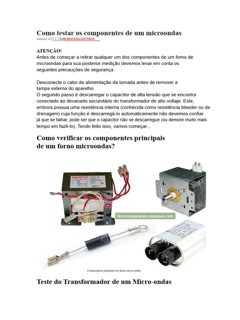 Teste de Componentes de Microondas | PDF | Diodo | Transformador