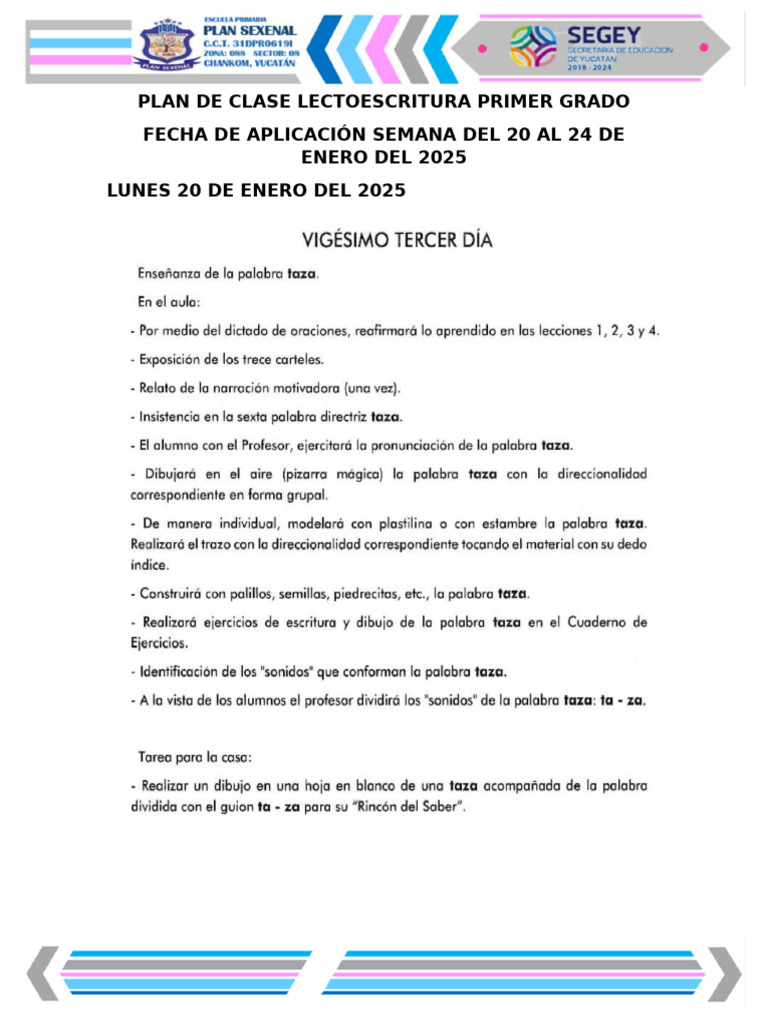 Plan de Clase Lectoescritura 1° Grado | PDF