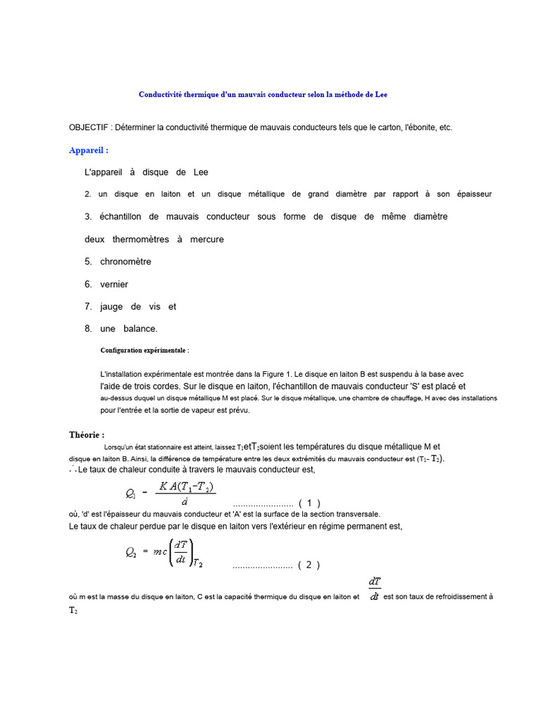 Conductivité thermique des mauvais conducteurs PDF Chaleur Métaux — free download