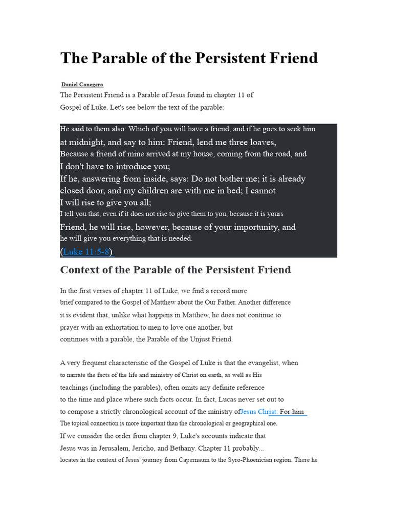 Insights from the Persistent Friend Parable | PDF | Jesus | Ministry Of ...