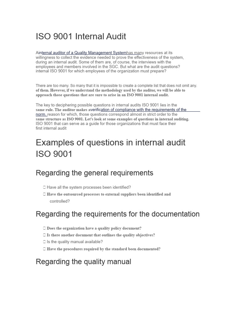 Internal Audit ISO 9001 Examples | PDF | Internal Audit | Audit