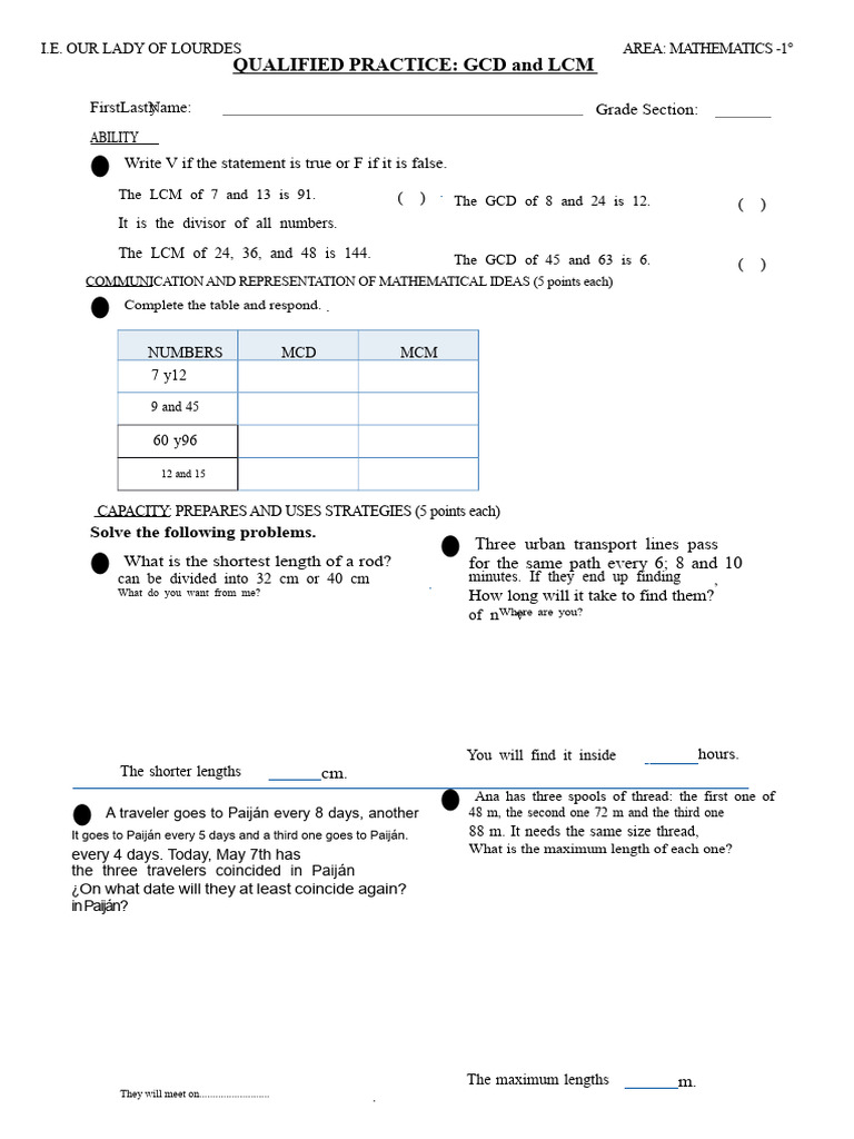 GCD and LCM Practice Exercises | PDF | Mathematics | Number Theory