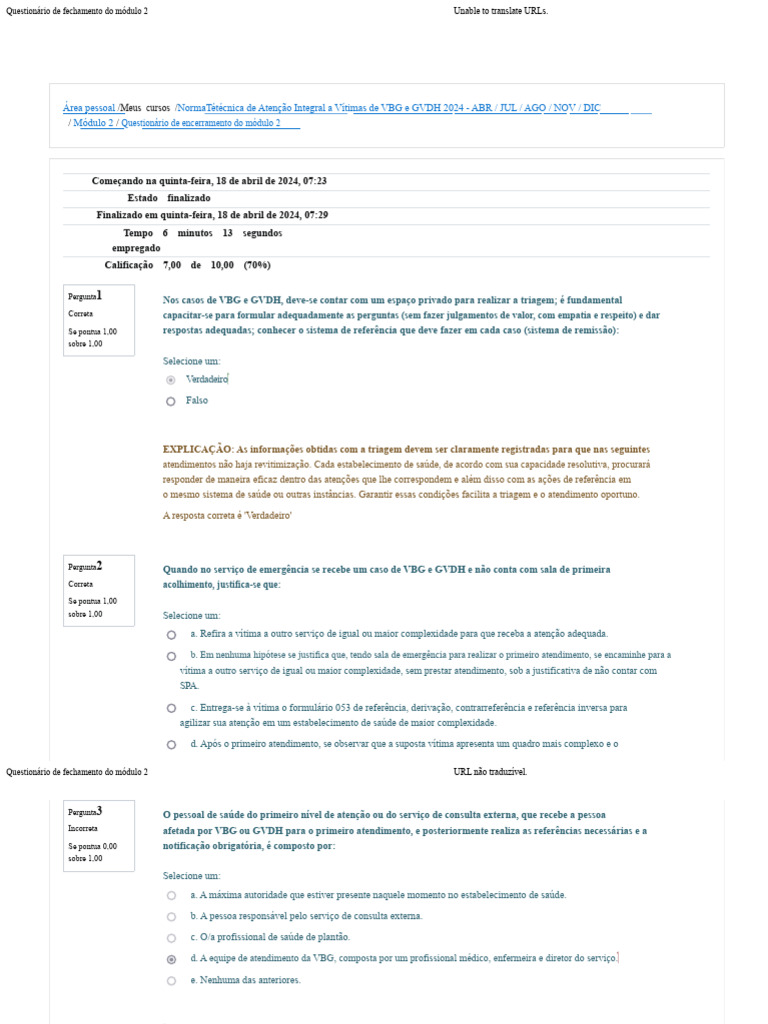 Questionário Módulo 2: VBG e GVDH | PDF | Psicologia | Violência