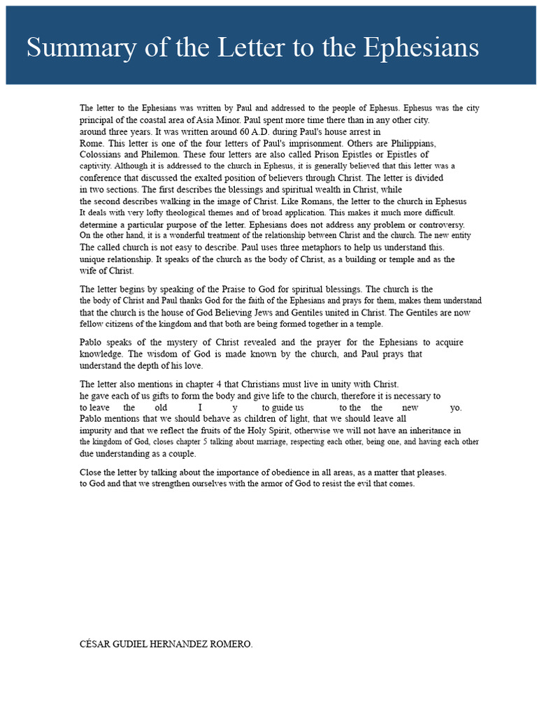 Summary of The Letter To The Ephesians | PDF | Epistle To The Ephesians ...