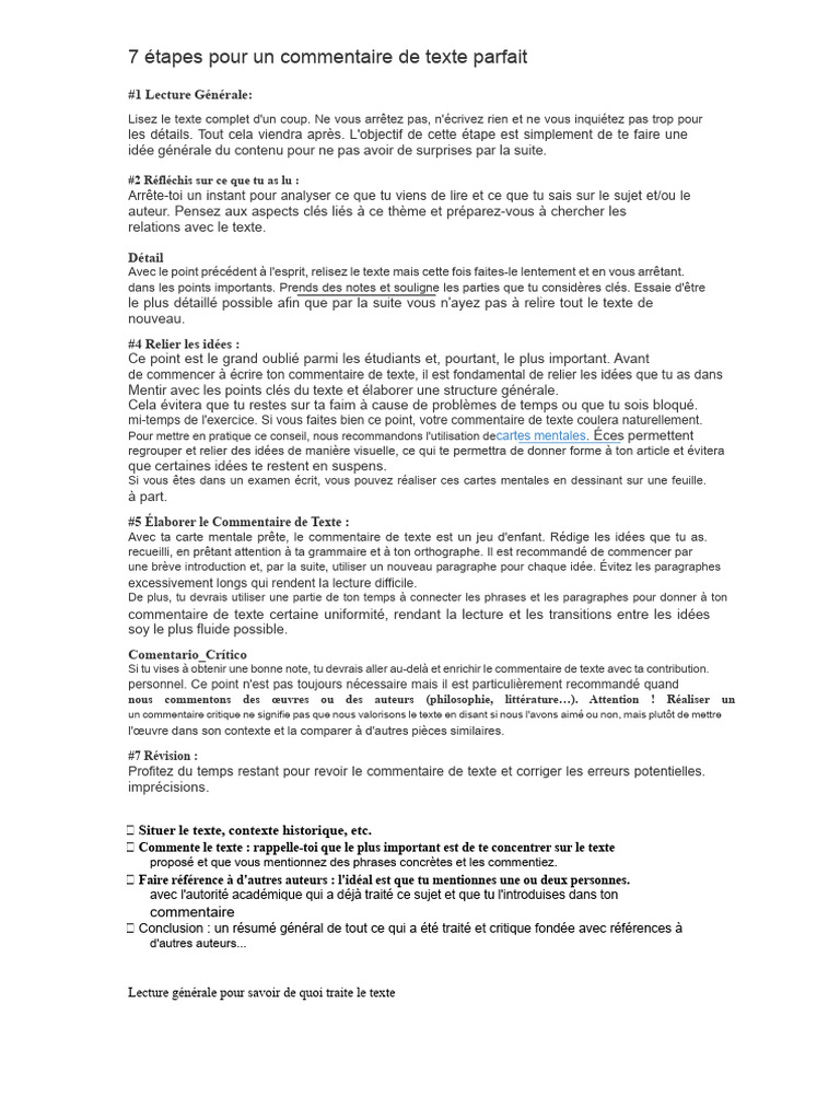 Commentaire de texte en 7 étapes | PDF