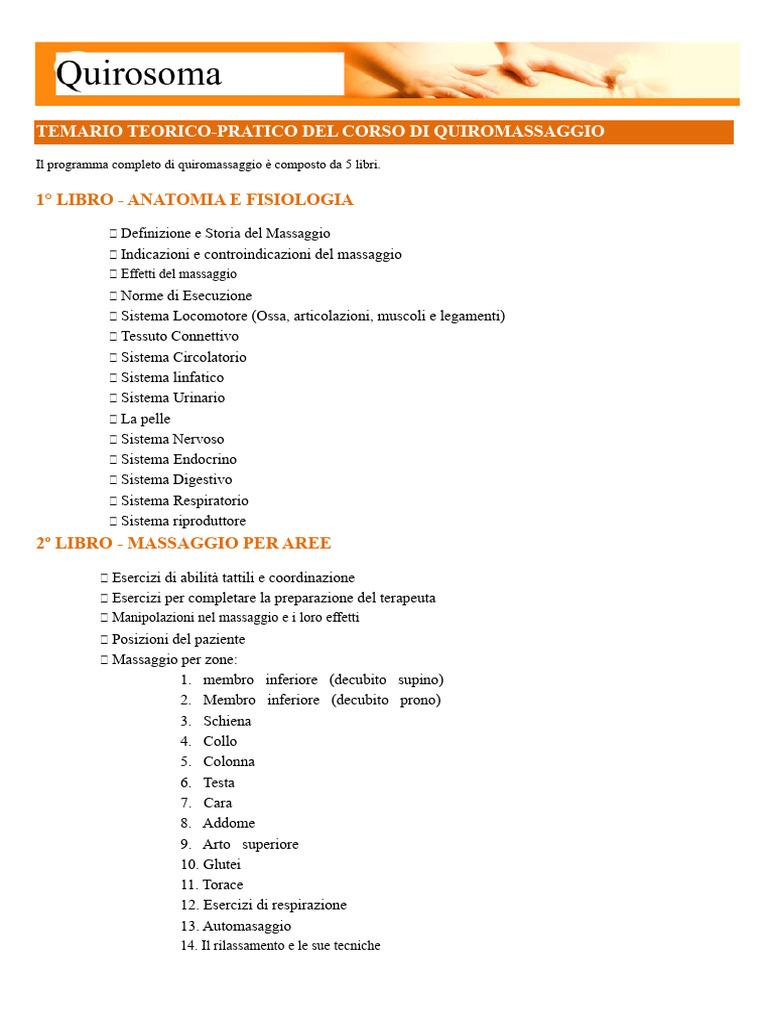 Programma Teorico-Pratico Del Corso Di Quiromassaggio | PDF