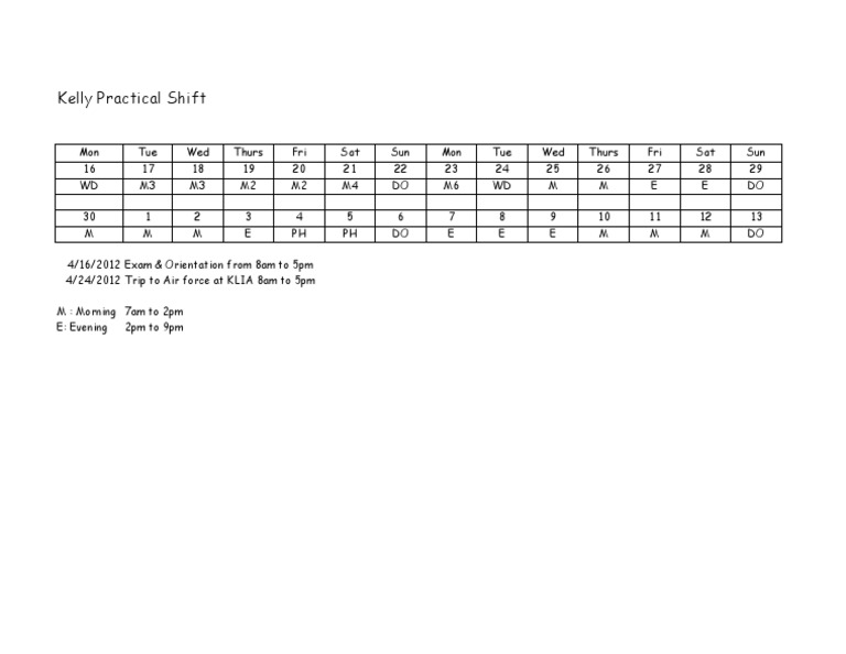 Kelly Practical Shift Schedule 2023 | PDF | Unrest